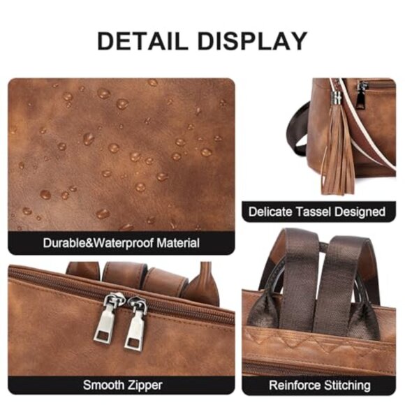 Large Vegan Leather Travel Backpack Purse with Multiple Pockets and Tassel main image 4